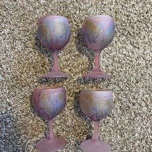 Set of Four Artistic Pink Goblets